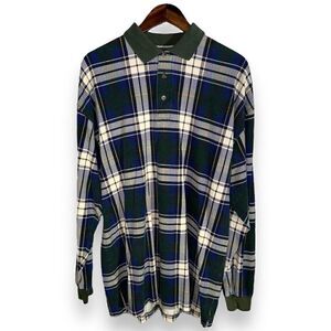 90s Gant Green Plaid L/S Polo Shirt Size L